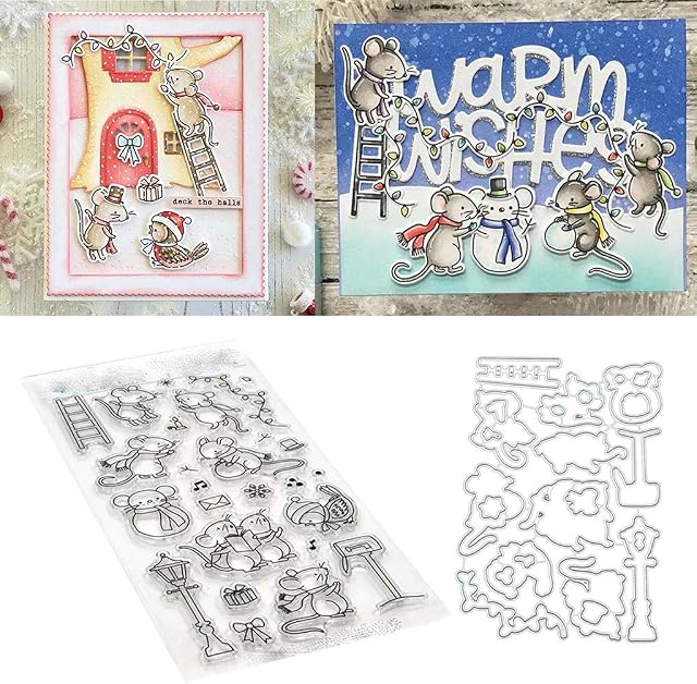 Mouse Clear Stamps Metal Cutting Dies and Stamp Dies Cut Dies Set Metal DIY Scrapbook Emboss Paper Cards Making Silicone Stamps for Birthday Wedding Christmas DIY Art Decoration