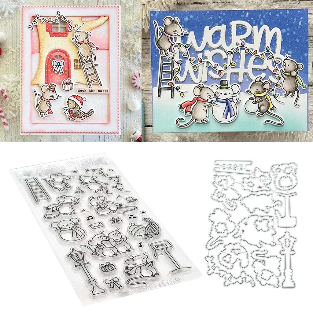 Mouse 1Set Silicone Clear Stamp with Cutting Dies Stencil DIY Scrapbooking Embossing Photo Album Decorative Paper Card Craft Art Handmade