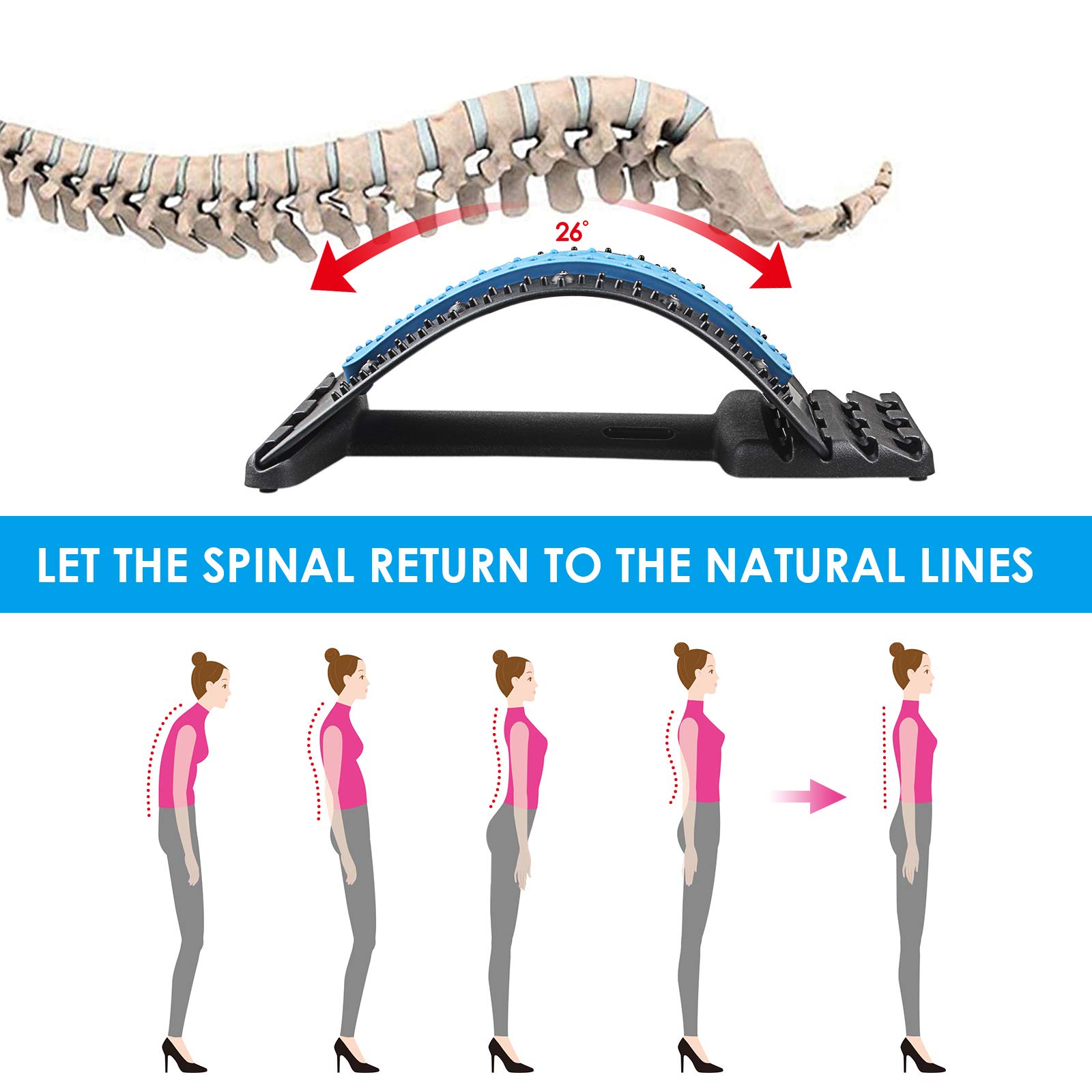 Masseurs pour le Dos, Magic Stretcher Fitness Équipement de Stretch Soutien dos 4 niveaux réglables 10 magnétique,Etirement Lombaire,pour Hernie Discale, Sciatique, Scoliose
