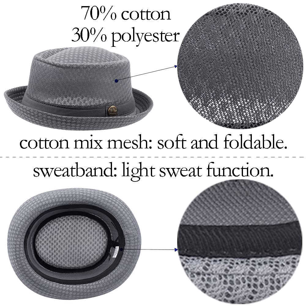 ZffXH Cappello Pork Pie, Pork Pie Mesh Porkpie Cappello Traspirante Morbido Beach cap Estate Heisenberg Fedora Cappello per Uomini Donne