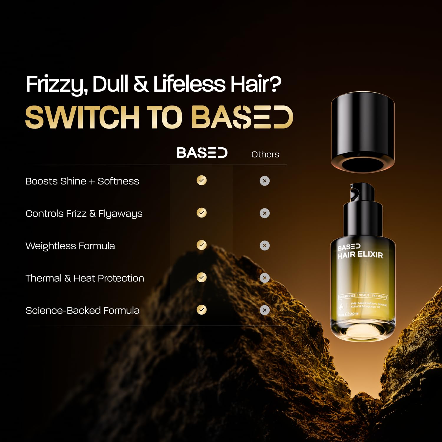 BASED Hair Elixir - Weightless Shine Serum with Heat Protection Controls Frizz & Flyaways Nourishes with Meadowfoam & Mongongo Oils Non-Toxic Formula for All Hair Types 1 Fl Oz Pack of 1 product thumbnail 8