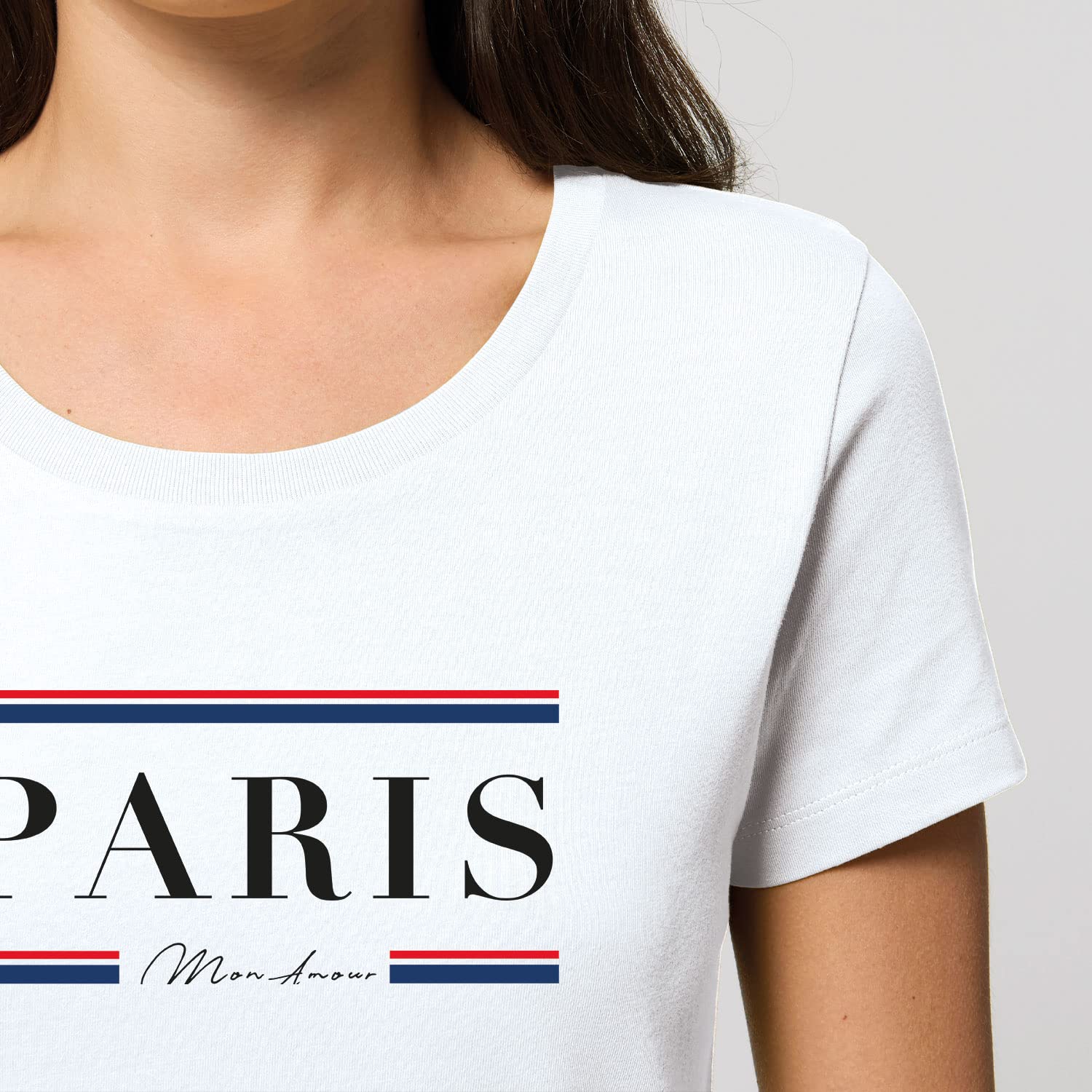 Damski T-Shirt Expresser - Paris mon Amour - Sportowy styl Street-Style Basic T-Shirt z bawełny organicznej na wiosnę i lato, biały, M