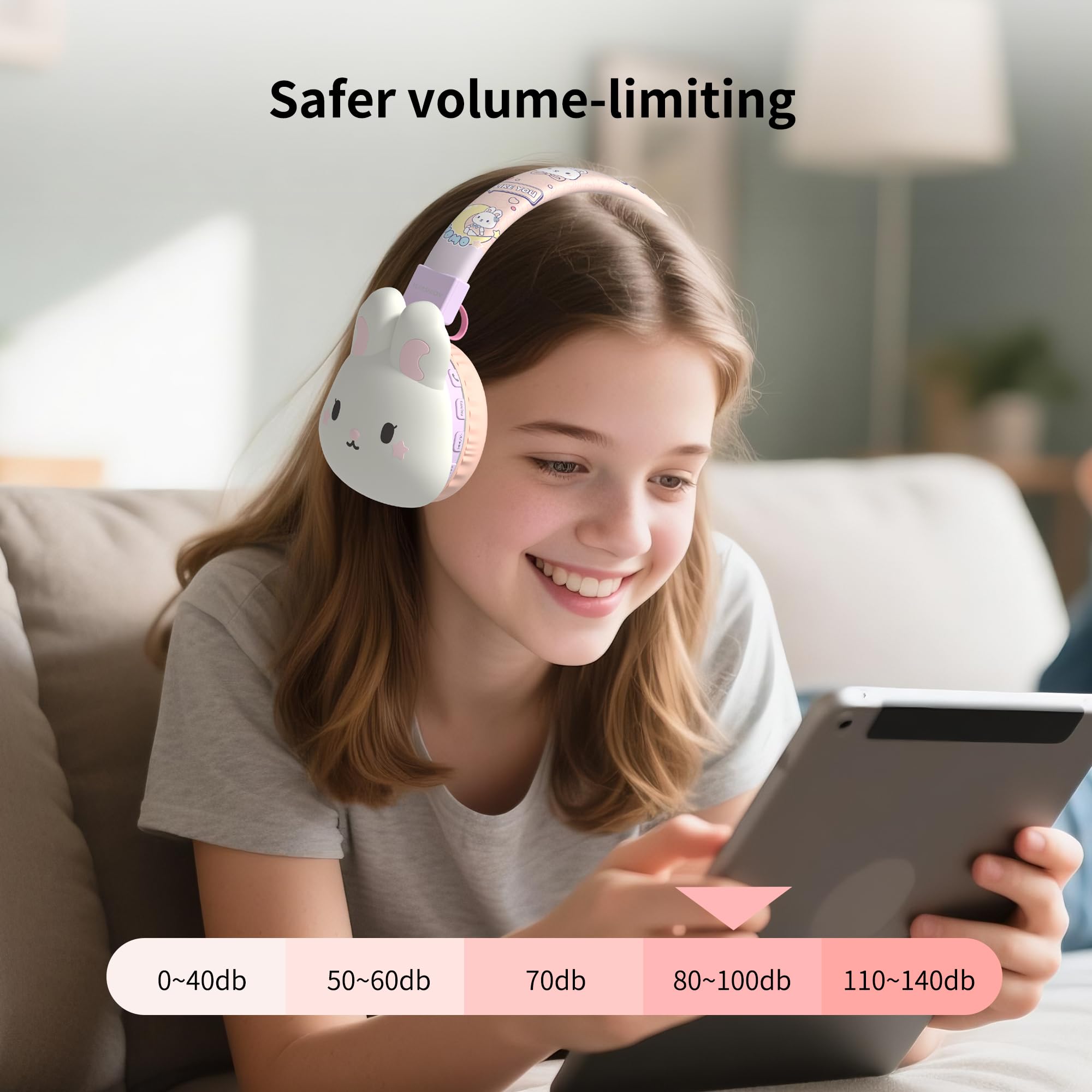 Kinder-Kopfhörer, 85 dB, sicher für 3–16 Personen, niedliches Tier-Design, faltbares und weiches Over-Ear-Headset mit Mikrofon, Bluetooth 5.4, 20 Stunden Spielzeit, kabellos/kabelgebunden/FM