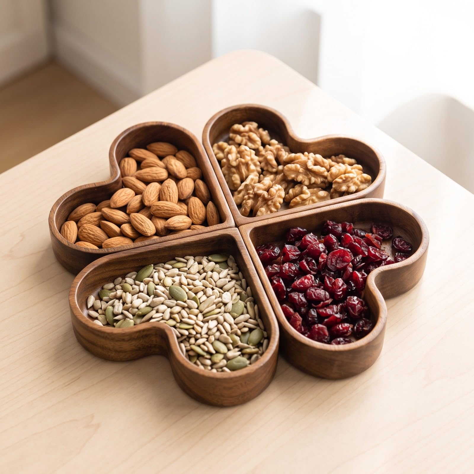 Miniatur Herztablett | Stapelbares Design, Snackteller, naturbelassen, für Couchtisch