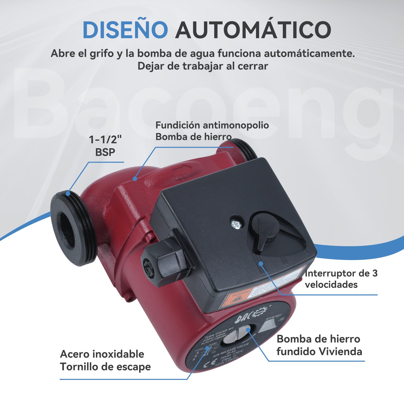 BACOENG Bomba de Circulación RS25/6-130 Bombas de Recirculacion Calefacción para Sistemas Circuladora Calefaccion Central 220V/50Hz