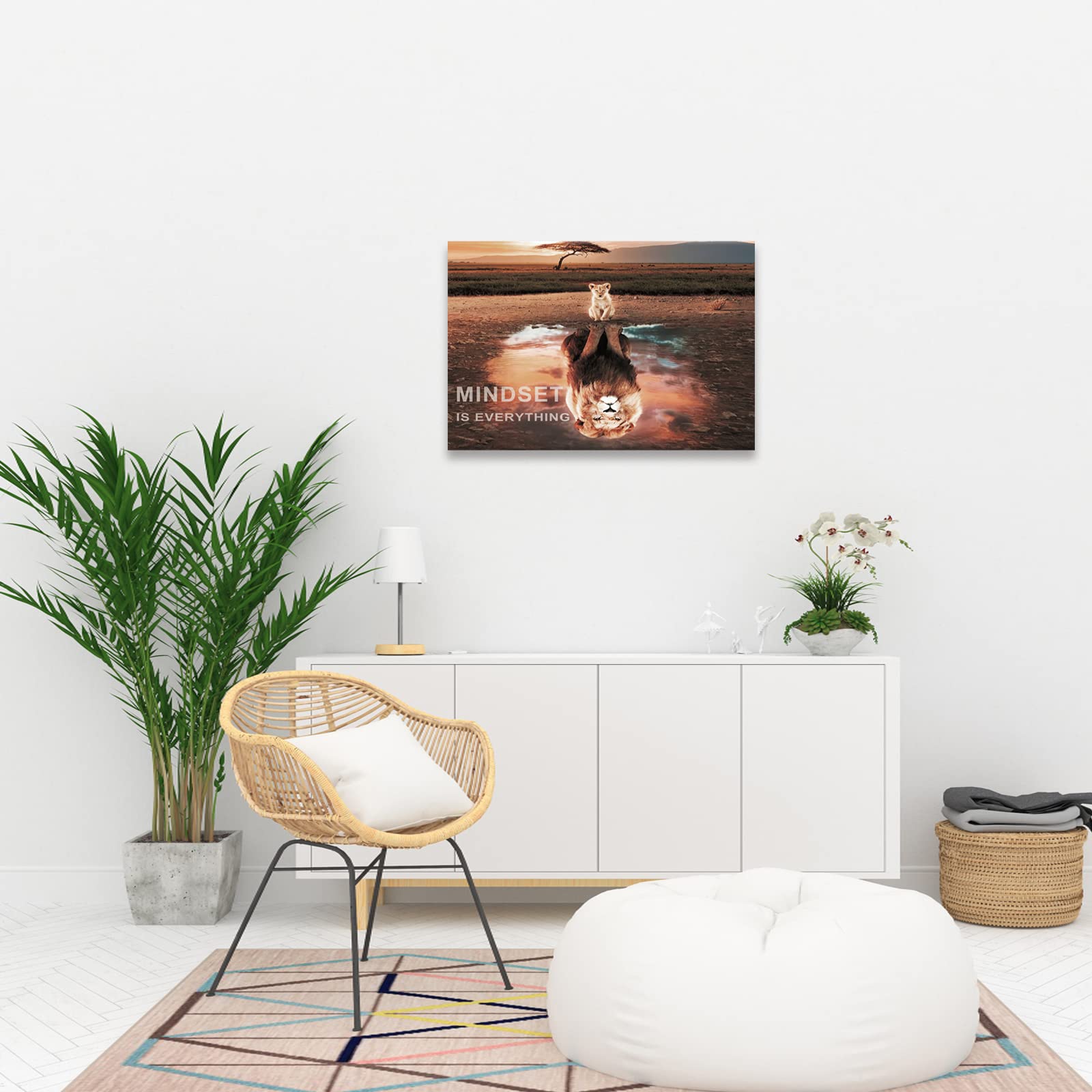 Mindset Is Everything - Lienzo motivacional para pared, diseño de león, 1 pieza, cita inspiradora, para decoración de oficina y dormitorio (61 cm de ancho x 91 cm de alto)
