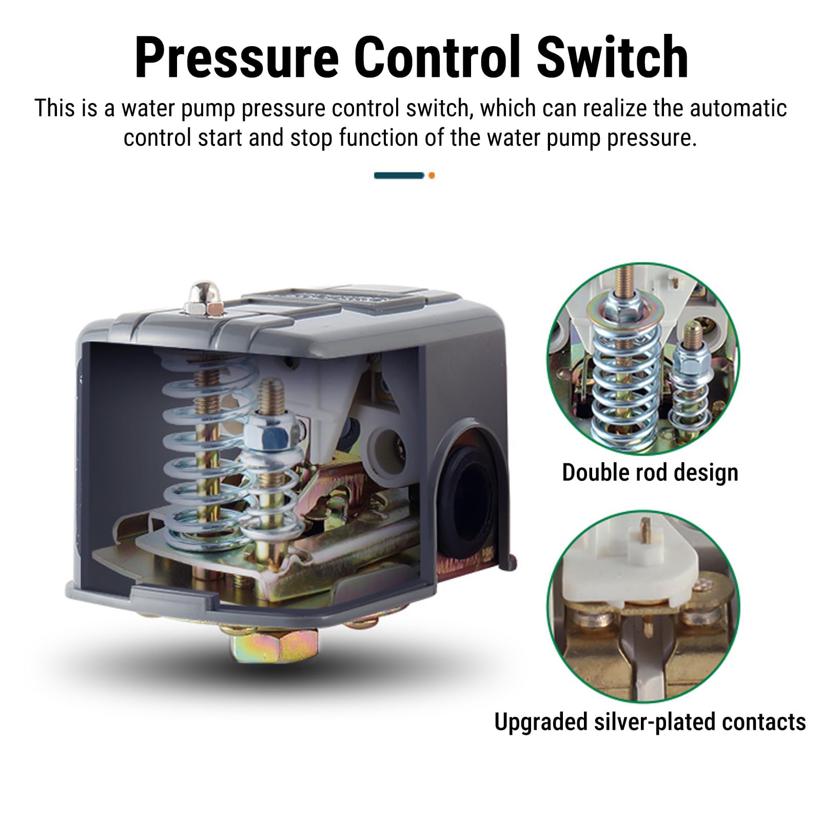 Interruptor de Control de presión de Bomba de Agua, 40–60psi Presostato Bomba Agua Ajustable Doble Muelle Interruptor de presión, regulador de presion agua Para Mayoría Las Bombas de Agua