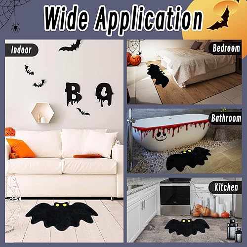 Miniatura 3 de Alfombra de baño de Halloween para decoración de baño, tapete de baño de murciélagos góticos, antideslizante, lindas alfombras para cocina,