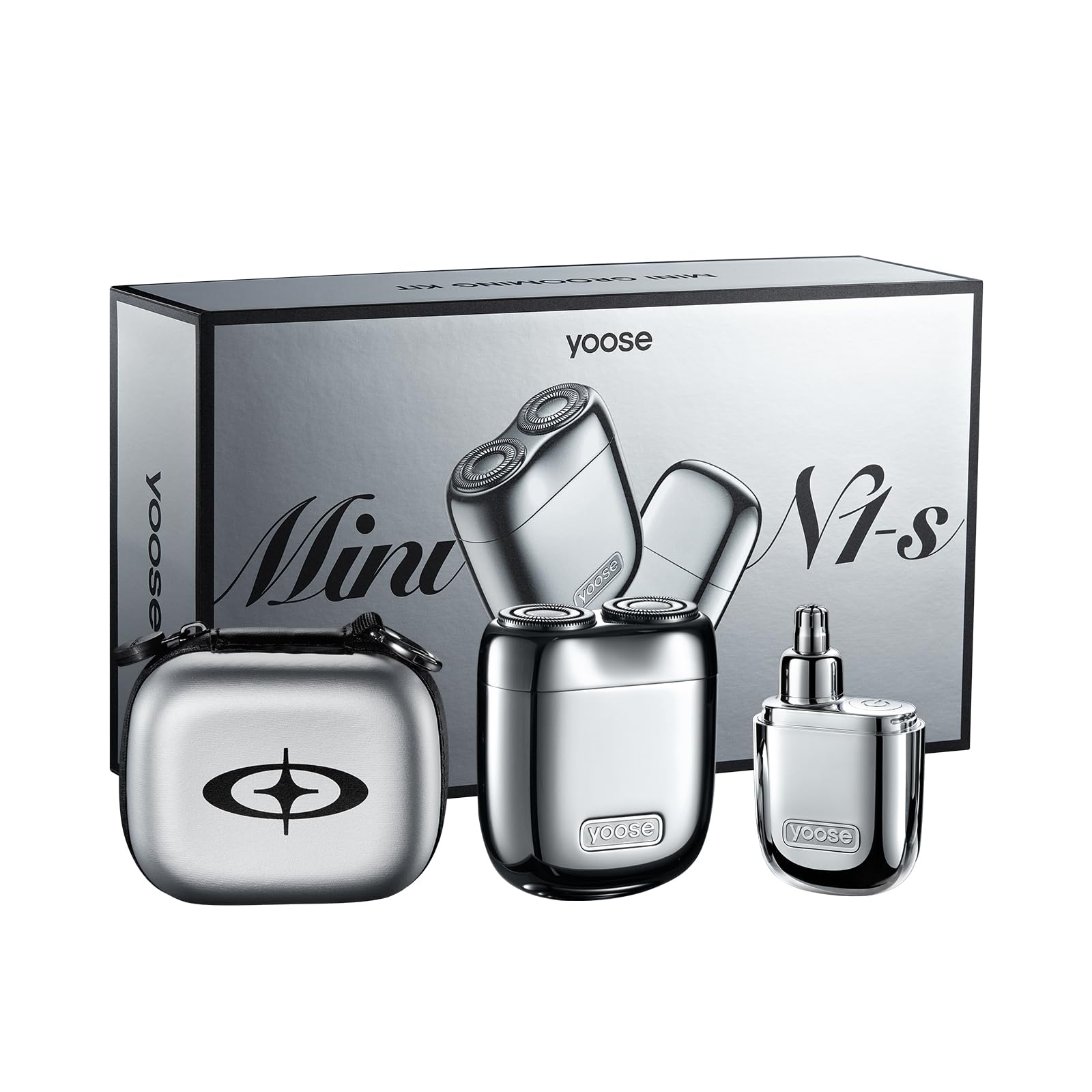 yoose MINI Rasierer & Nasenhaartrimmer Geschenkset - Aus Hochwertiger Legierung, Ultra-Leiser Motor, IPX7 Wasserdicht - Kompakt & Tragbar - Perfektes Männergeschenk (Silber)