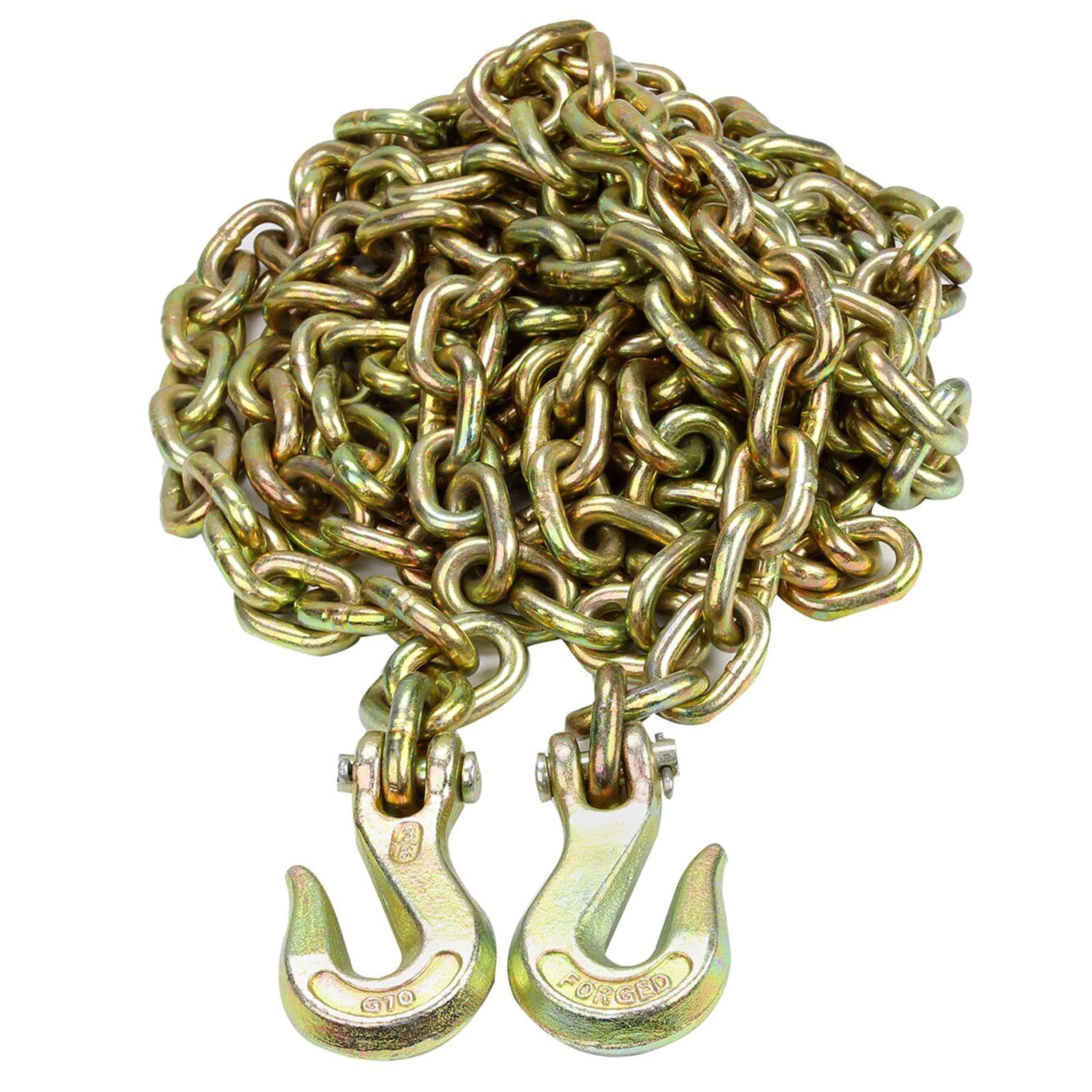 Photo 1 of 3/8 inch x 20 Feet G70 Binder Chain with Grab Hook 6,600 lbs WLL Transport Chain Tie Down Binder Chain for Flatbed, Truck, Farm 2 Pieces