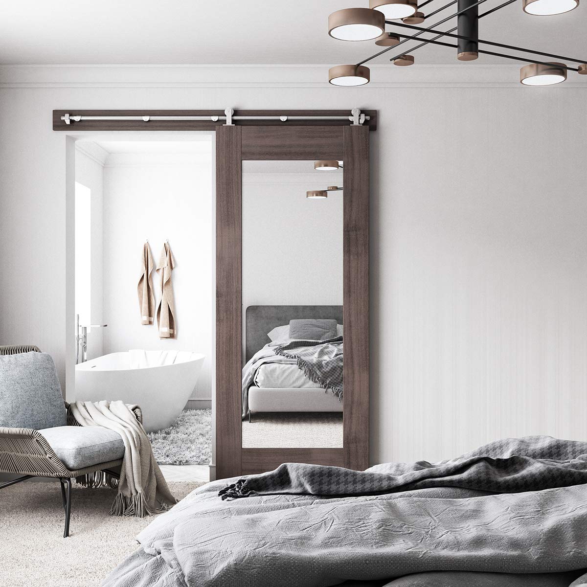 SMARTSTANDARD 6 Feet Top Mount Sliding Hardware Kit-Stainless Steel Heavy Duty Sturdy Barn Track-Simple and Easy to Install-Fit 36" Wide Door Panel (T Shape Hanger)