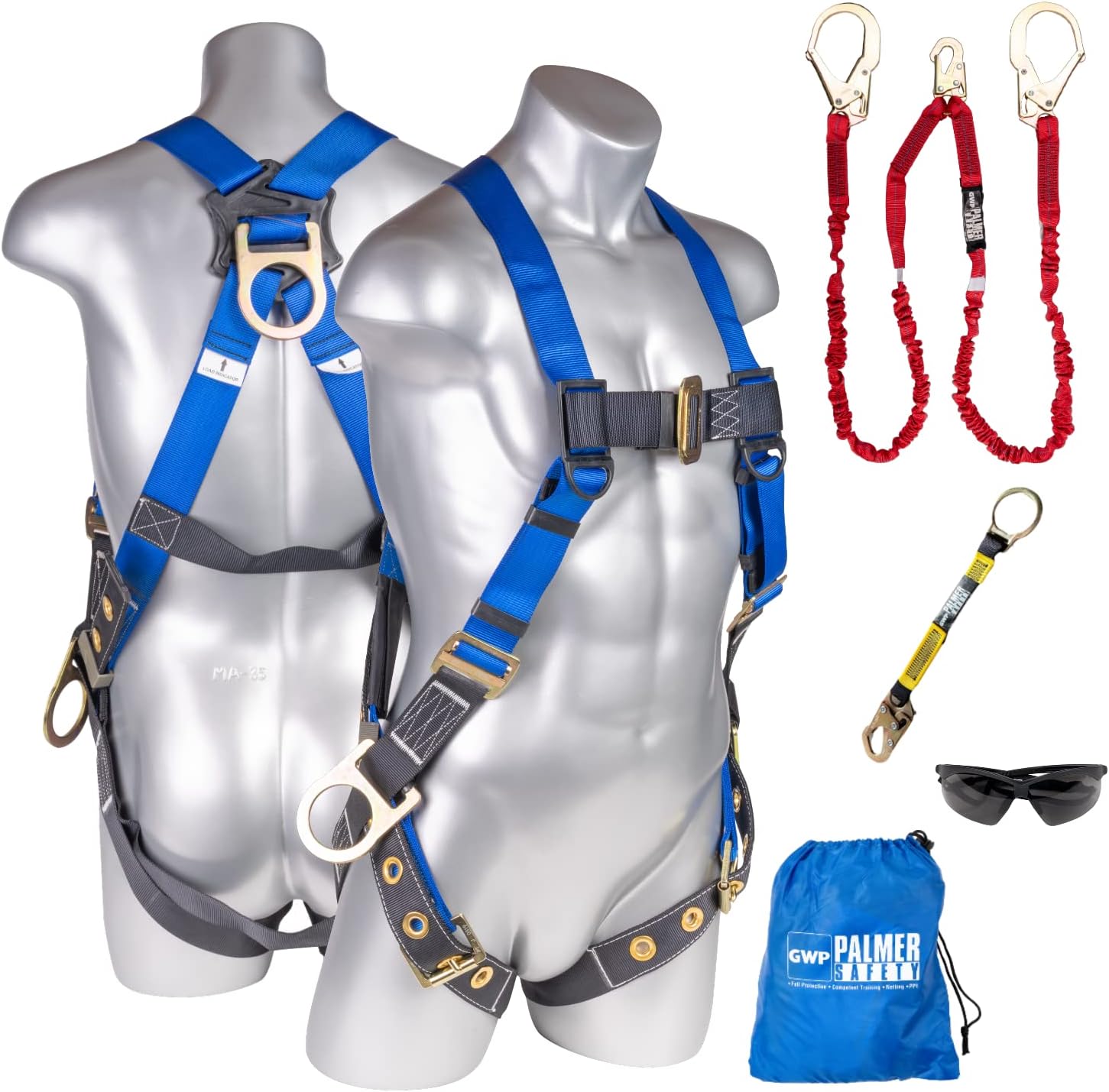 Palmer Safety Full Body Harness 5pt Adjustment, 3D-Ring, Grommet Legs, and Fall Indicators