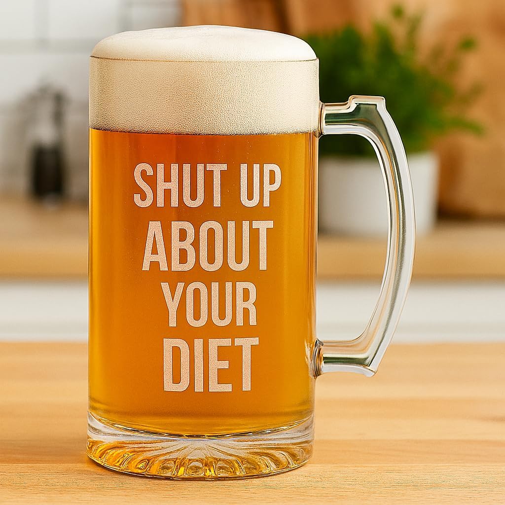Customized Glass Beer Mug with Text or Logo Upload, 25oz Classic Beer Stein, Personalized Beer Lover Gift with Sandblasted Finish, 2x Better Than Laser Engraved, Design Lasts Lifetime of Mug (25oz)
