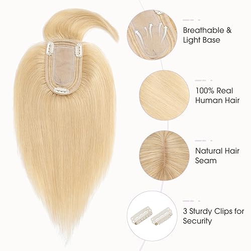 Vista 45 de Hairro Toppers de cabello humano con flequillo, cubierta 3D de 360° con base de 2.8 x 5.1 pulgadas, clips en extensiones 100% reales para mujeres