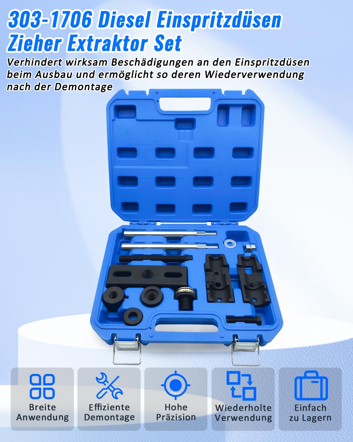 303-1706 Injektor Abzieher Einspritzdüsen Set Kompatibel mit Ford EcoBlue 2.0 TDCI & für Tourneo, Transit, Focus, Edge, Galaxy, S-Max, Mondeo, Ranger, Kuga, Einspritzdüsen Auszieher Werkzeug