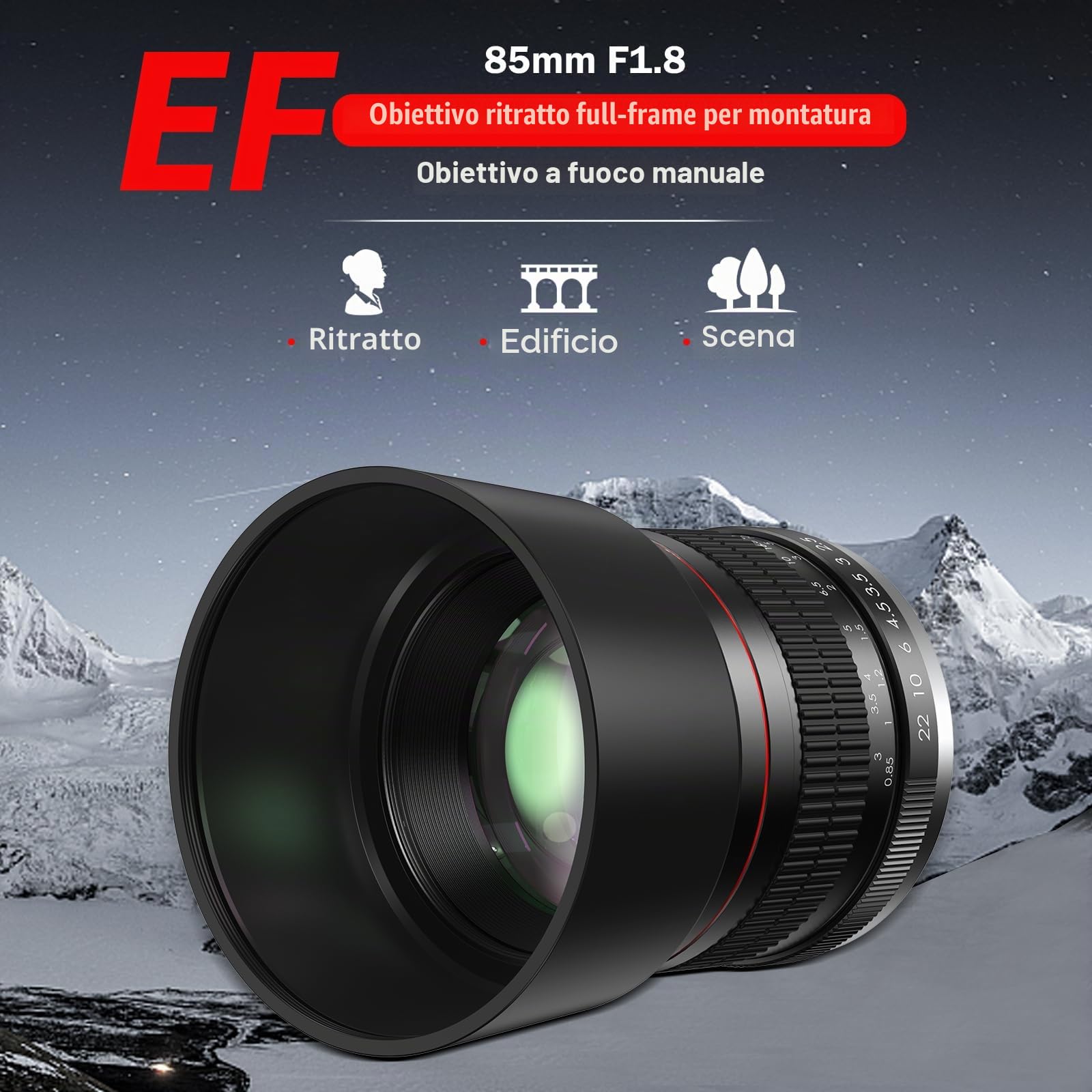 Obiettivo EF per Canon – 85mm f1.8 Manuale Obiettivo Ritratto per Canon Rebel SL3 SL2 T8i T7 T7i T6 T6i 850D 800D 750D 250D 200D 90D 80D 77D 4000D 3000D 2000D 1500D 6DII/5DIV/IDXIII SLR Fotocamera