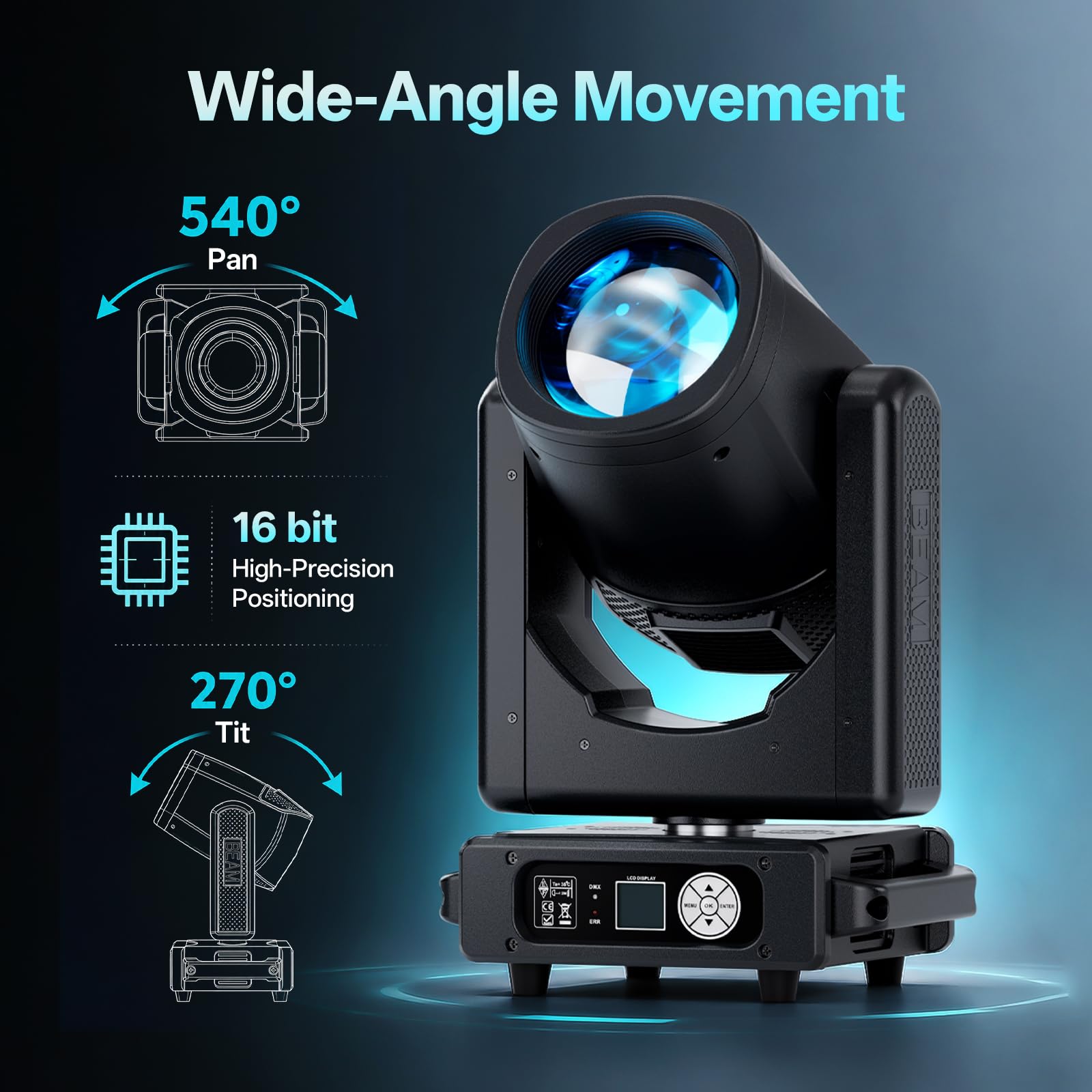 295W HID Beam Teste Mobili Luci Palcoscenico, RGBW LED Spettacolo di Luci con 14+1 Colori 13 Motivi Wash Effetto Arcobaleno DMX512 Spot Professionale 8+48 Prismi per Teatri Feste Concerti Natale