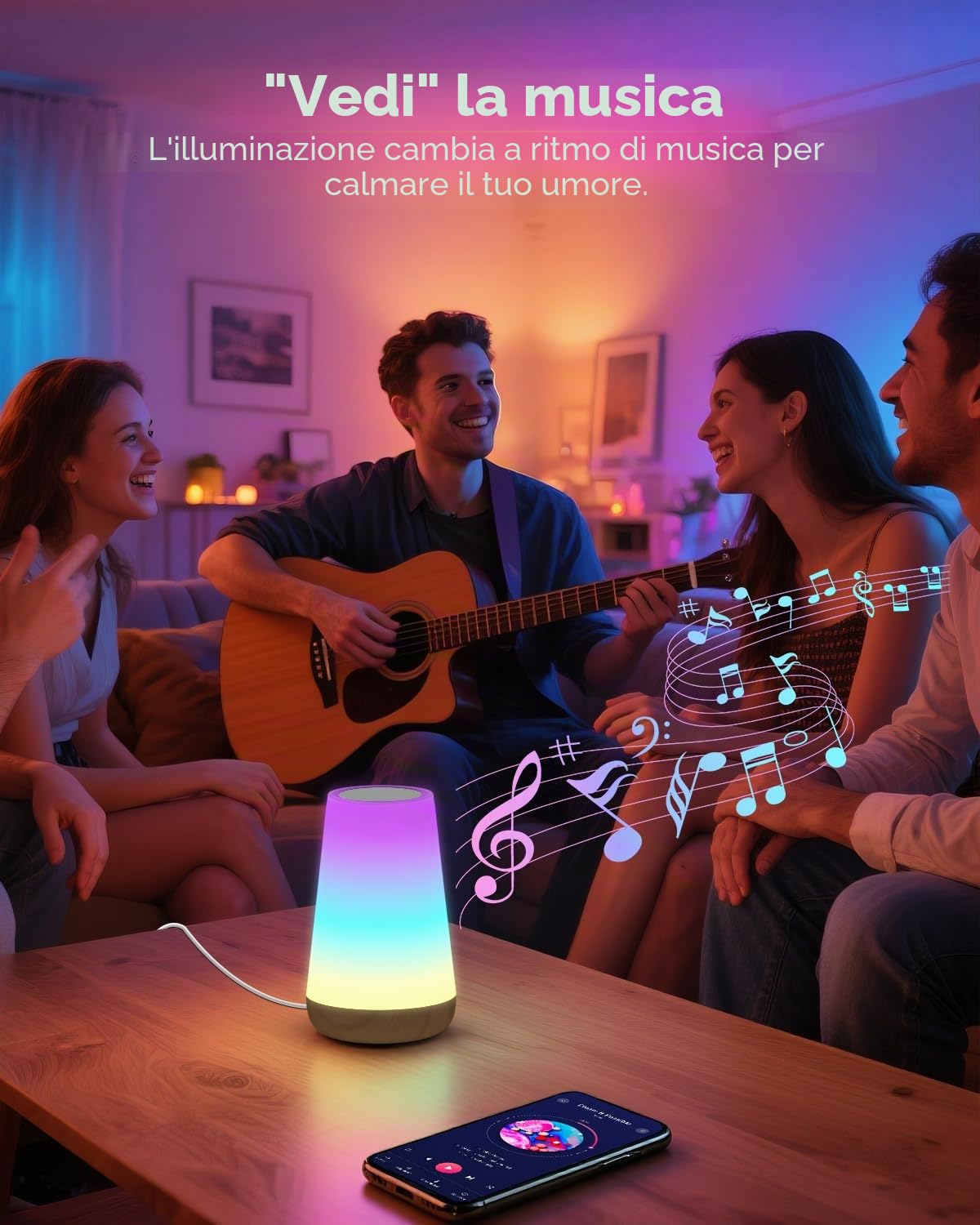 Bonsery Set di 2 lampade da comodino intelligenti, Wi-Fi, LED, dimmerabili, controllo tramite app da Alexa e Google Assistant, 16 milioni di colori RGB e modalità fai da te, luce notturna touch con