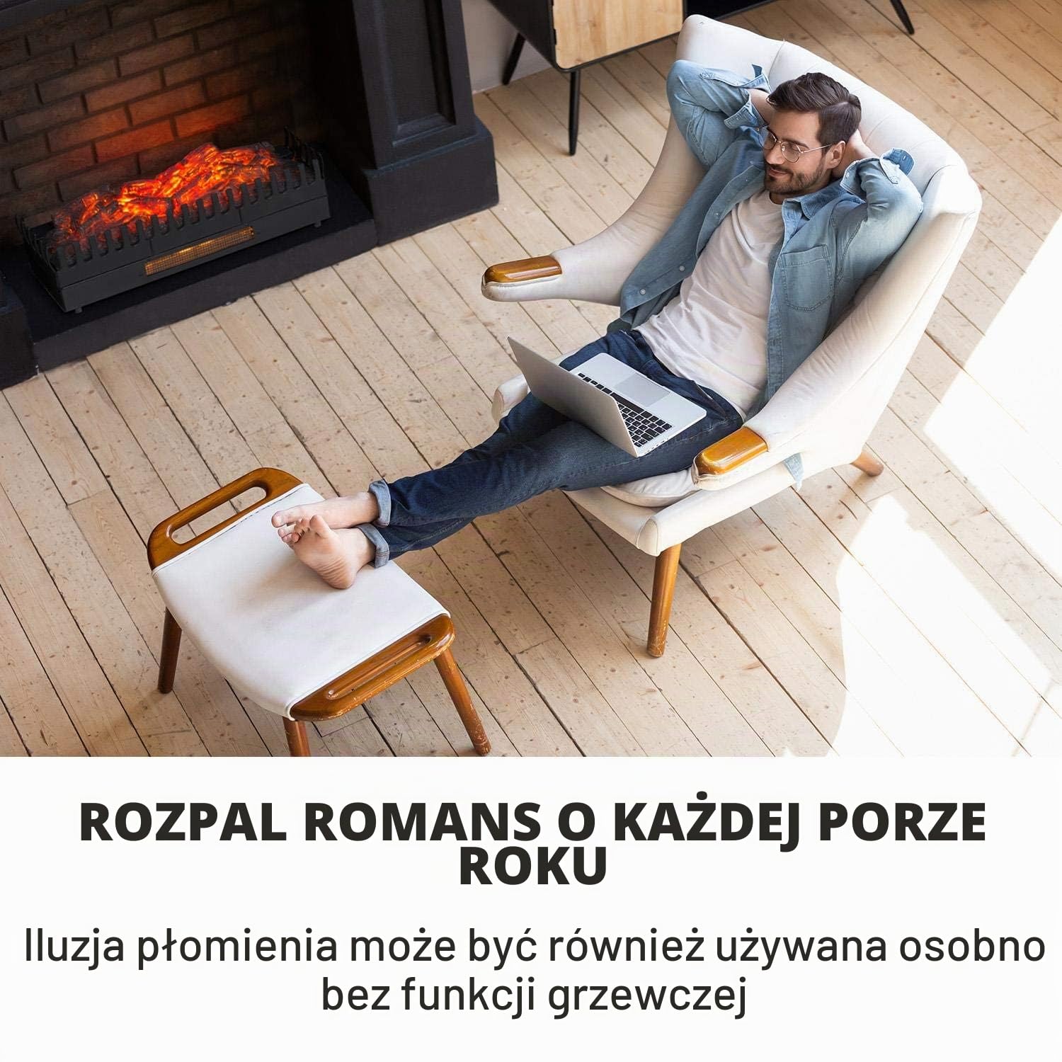 Kominek elektryczny KLARSTEIN Kamini FX - wkład kominkowy, 1000/2000W, 2W LED, bez sadzy, łatwe czyszczenie, funkcja grzania, iluzja płomienia, romantyczna atmosfera, czarny