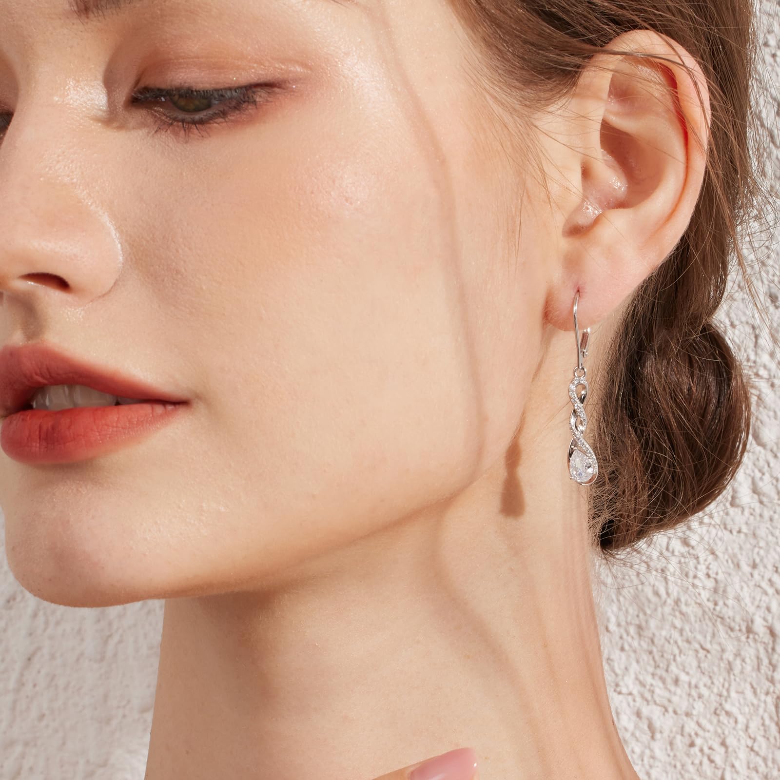 Ohrringe Silber 925 Hängend Unendlichkeit Infinity Zirkonia für Damen