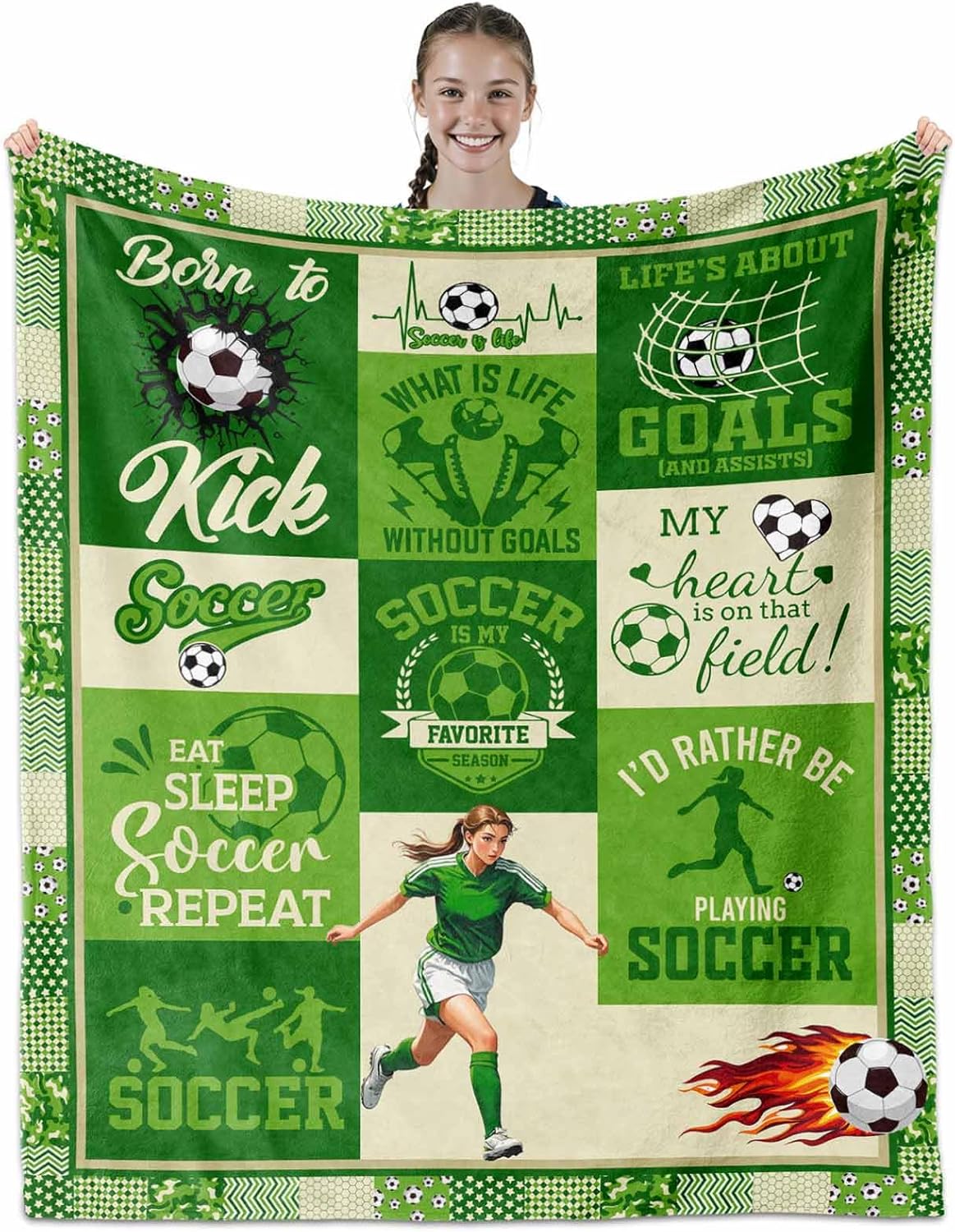 Soccer Gifts for Girls 8-12, Soccer Blanket for Girls, Soccer Gift Blanket 60" X 50", Soccer Accessories for Girls, Soccer Stuff for Girls, Soccer Gifts for Soccer Lover Soccer 60" X 50"
