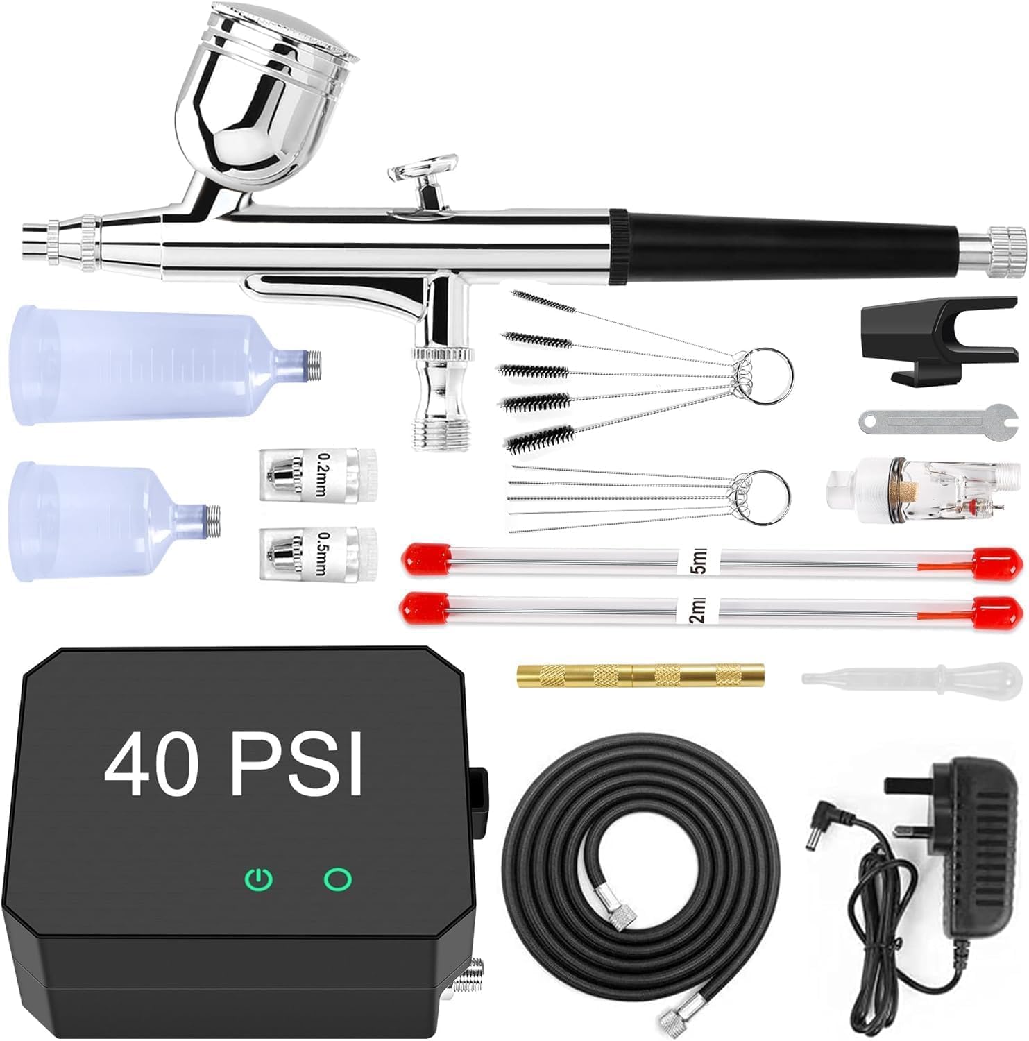 Powate Upgrade 40PSI Airbrush Kit with Compressor Black