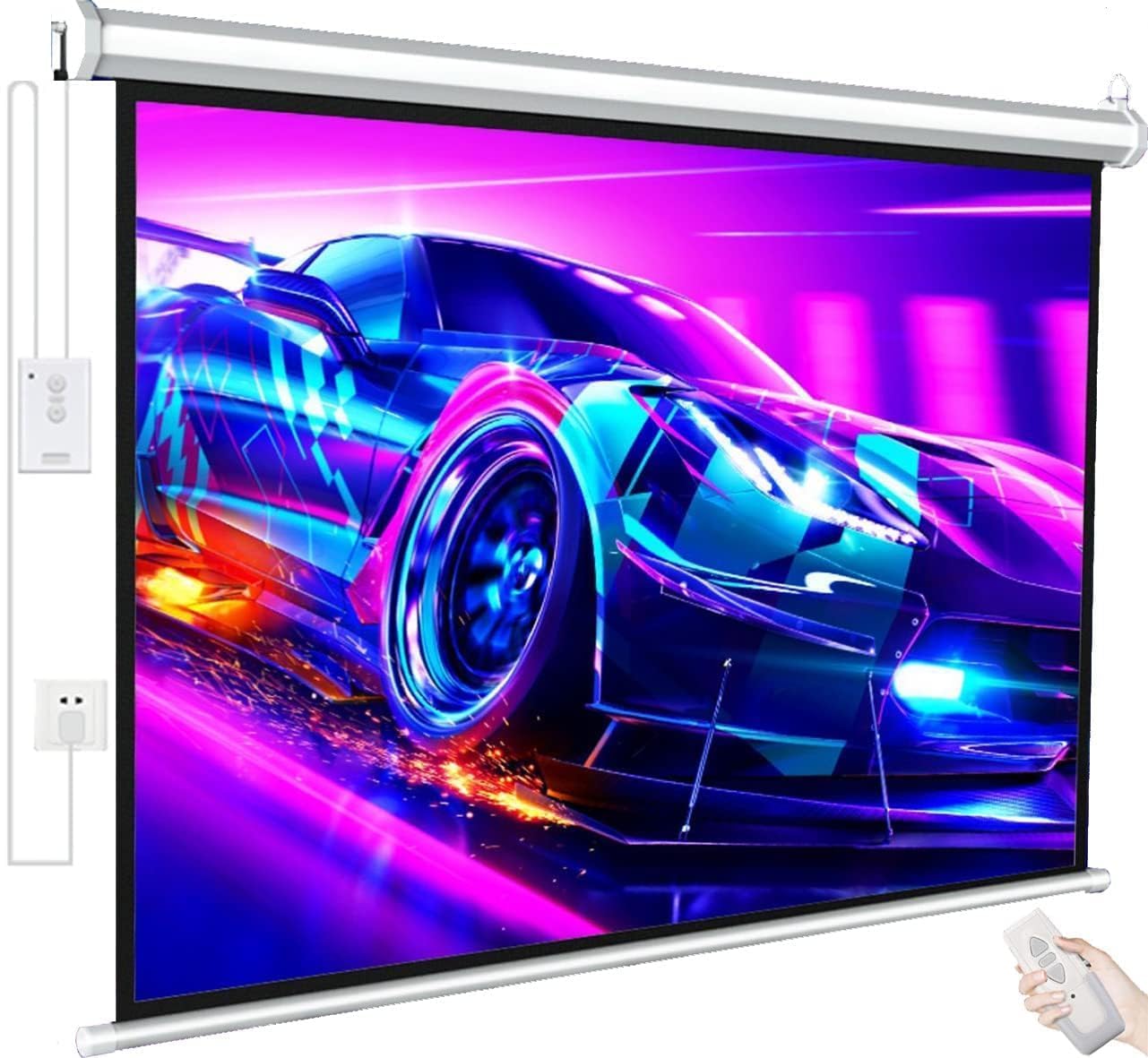 Amazon | 100インチプロジェクタースクリーン 4:3電動 吊り下げ式 自動 