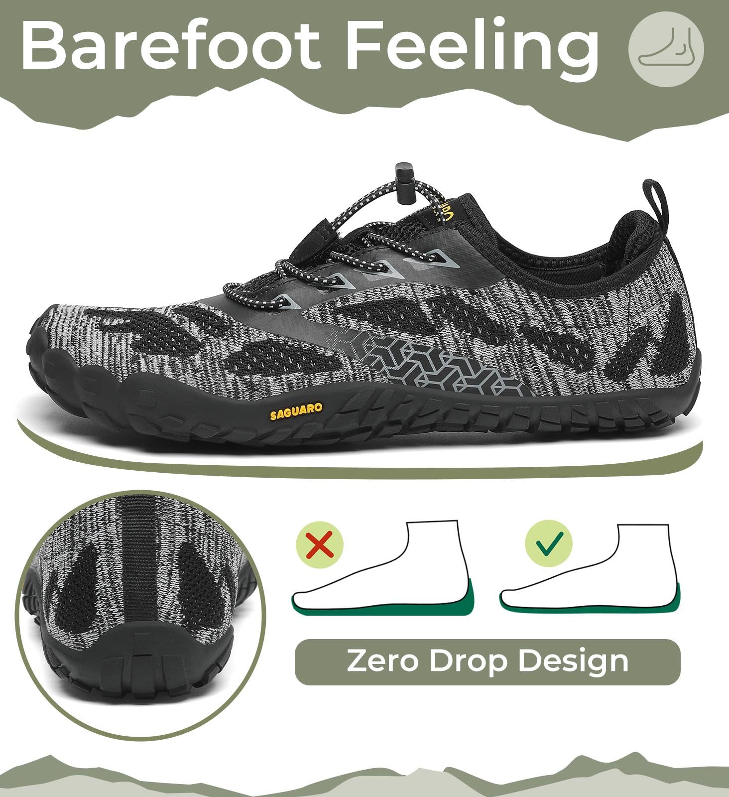SAGUARO Scarpe Barefoot Minimaliste Uomo Scarpe da Trail Trekking Scarpette da Scoglio