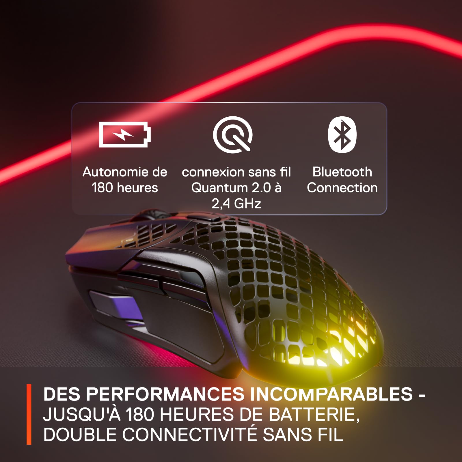 SteelSeries Aerox 5 Wireless - Souris gaming perforée RGB - Design ultra-léger et étanche - 9 boutons - Bluetooth/2.4 GHz - Capteur optique TrueMove Air 18K DPI