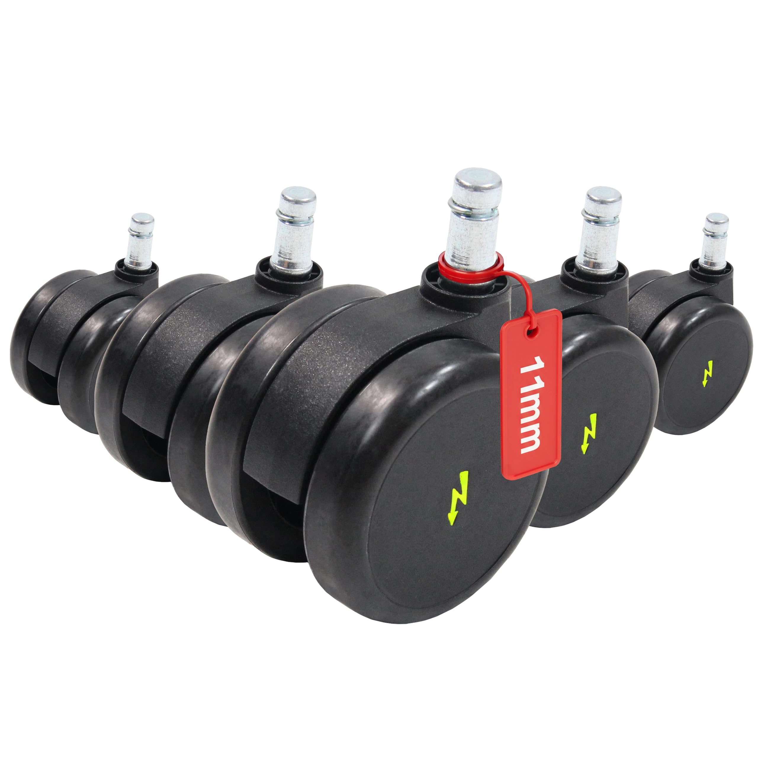 hjh OFFICE 619046 Ruedas para Sillas ROLO ESD 11x65 mm, Suelos duros, Eléctricamente Conductivas