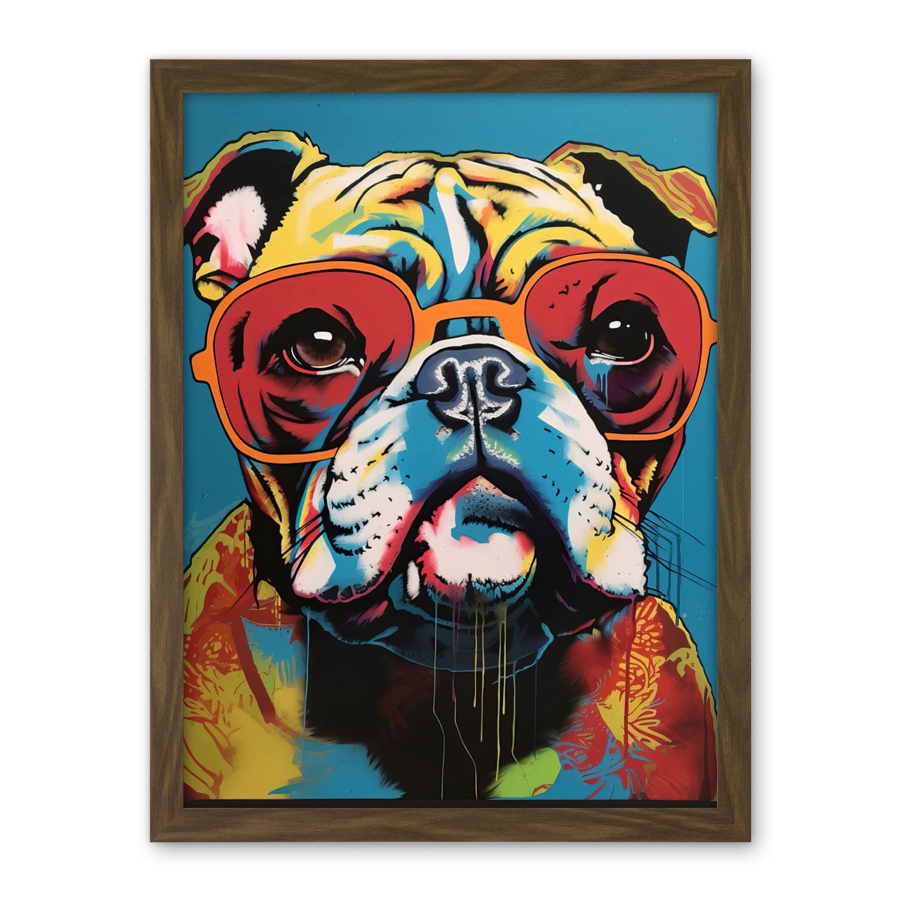 Artery8 English Bulldog Wearing Sunglasses Modern Pop Art Artwork Framed Wall Art Print 18X24 Inch