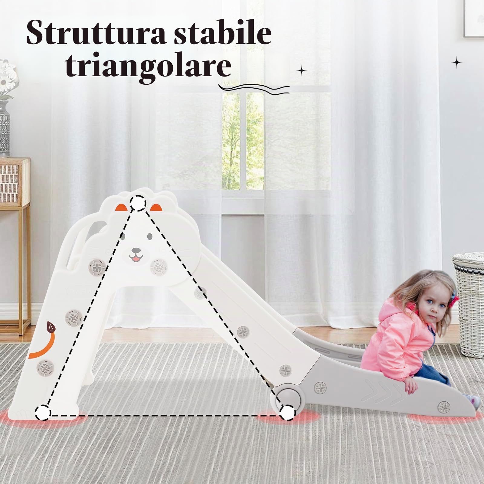 Scivolo per Bambini Pieghevole, interni, scivolo da giardino, scivolo per bambini, angoli arrotondati, consente di risparmiare spazio (grigio)