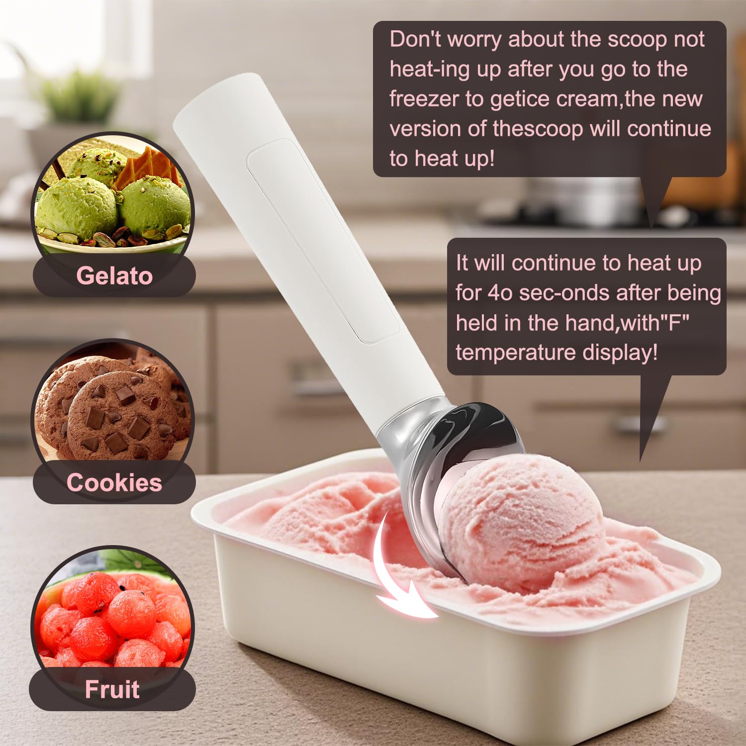 Elektrischer Eislöffel Mit Heizung - 70°C Für Hartes Eis, USB-C