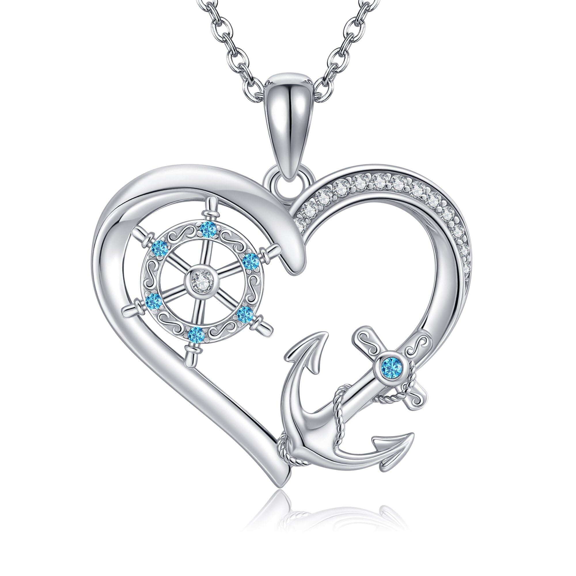 ONEFINITY Collana con ancora da donna, in argento Sterling 925, con ancora, timone, Pandent, idea regalo per donne, Argento sterling