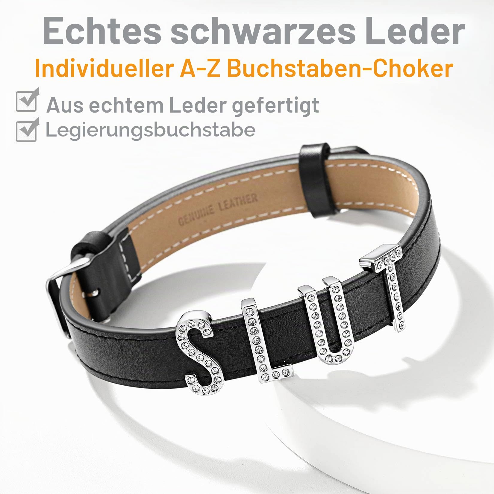 U7 Leder Choker Kette Damen Halskette Collier Halsband Personalisiert Name Lederkette mit Buchstaben/Zahlen/Zeichen Charm DIY Lederhalsband Necklace Modeschmuck für Frauen Mädchen