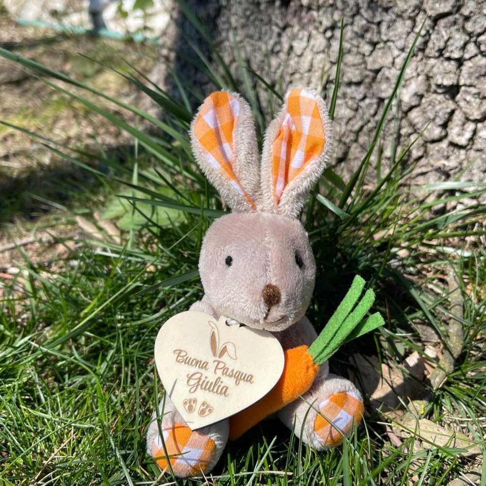 Coniglietto di peluche personalizzato con nome - Idea regalo per lei e per lui (Aarancione)