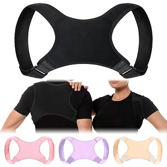 Threlaco Posture Corrector for Women and Men, Adjustable Posture Back Brace Shoulder Brace, Discreet Under Clothes Design Back Support, Pain Relief for Improved Neck Support Black