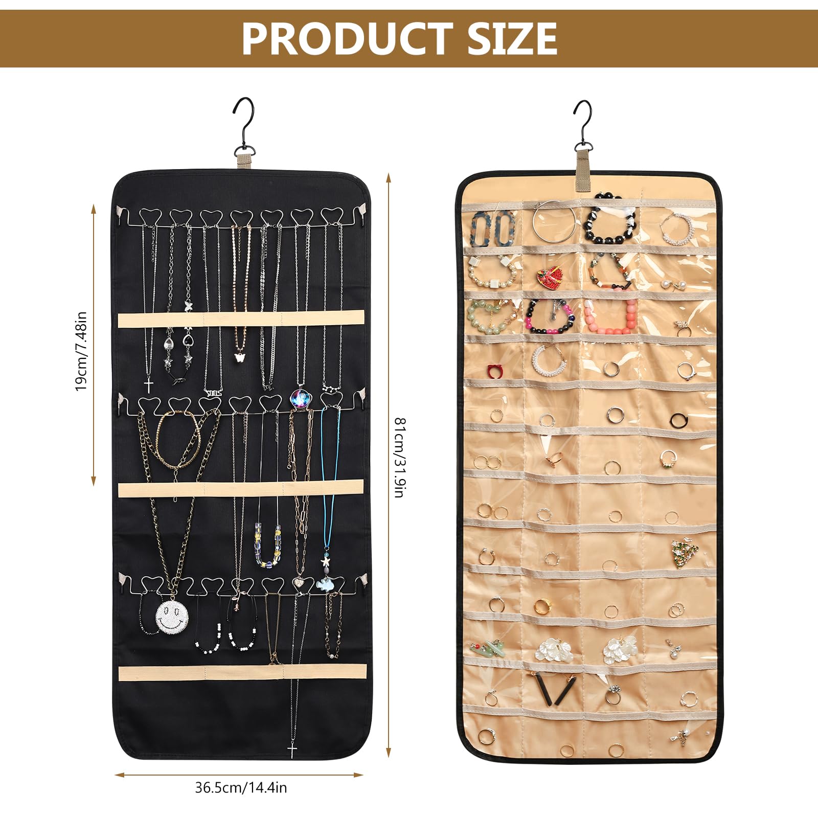 Organizer Gioielli Da Appendere Aucuu - 39 Tasche + 3 Ganci Per Collane, Porta Orecchini - Foto 2