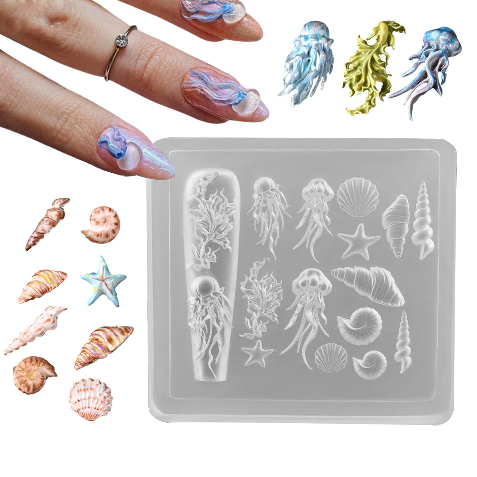 Nail Charm Mold, Nail Carving Decor Mould, Silicone Molds, 3D Sea Themed, Jewelry Making Tools, 1,97 żywica epoksydowa do salonu i domu