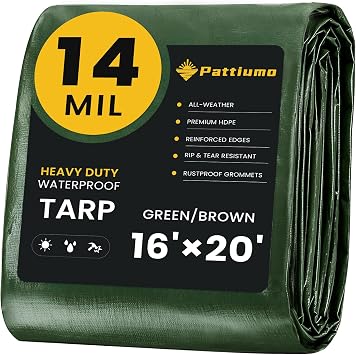 Heavy Duty Waterproof Tarp, 16 x 20 FT, 14 Mil, Multipurpose Outdoor Cover