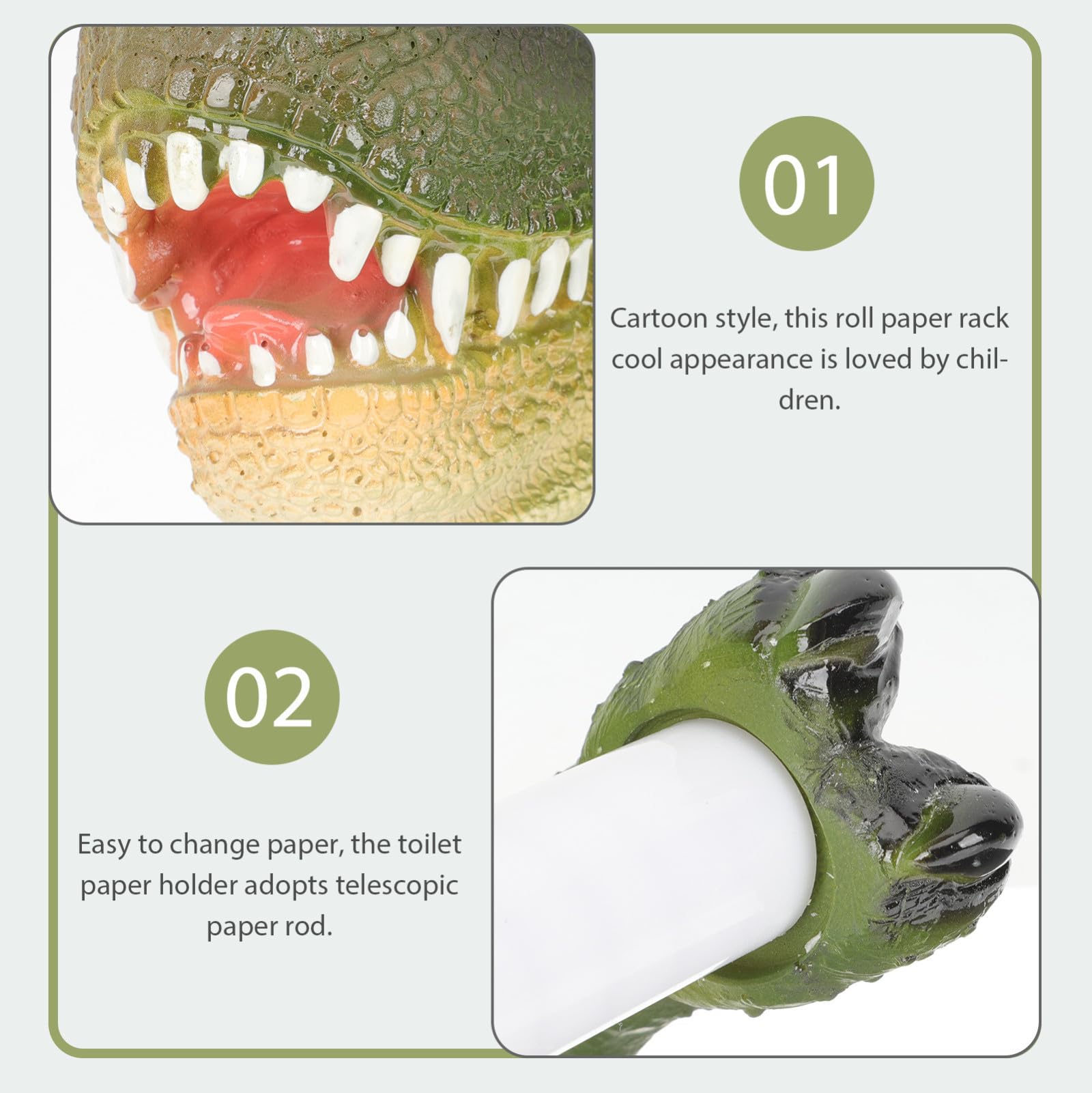 Sewroro Portarrollos de Papel Higiénico de Pared de Resina Soporte para Rollos de Papel Forma de Dinosaurio Montaje en Pared para Baño y Salón