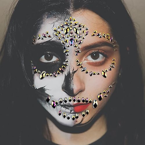 Calcomanías para Halloween con diseño de calavera de azúcar, gemas y diamantes de imitación temporales para el Día de los Muertos, calcomanías de
