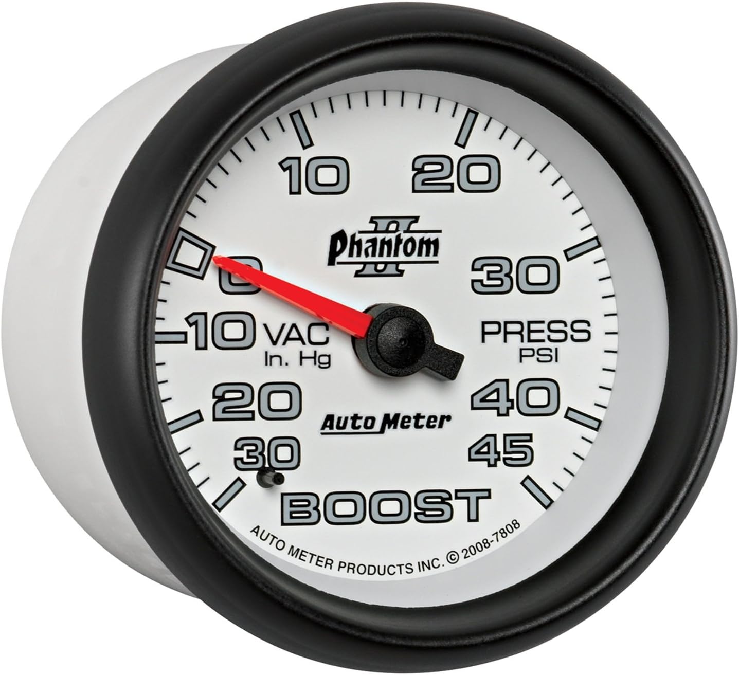 Auto Meter 7808 Phantom II 2-5/8" 30 in Hg.-45 PSI Mechanical Boost-Vacuum Gauge