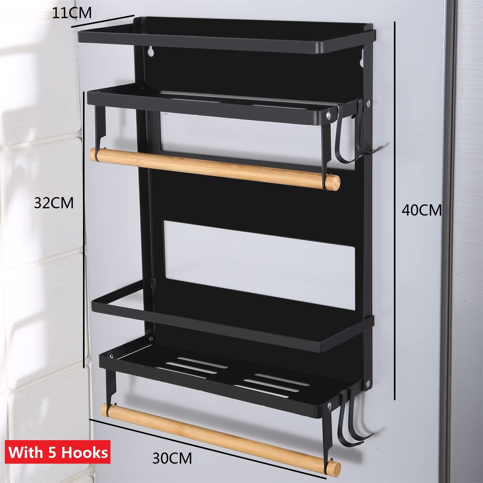 Étagère à Épices Magnétique Pliable Organisateur de Rangement pour Réfrigérateur Étagère Latérale Porte-Serviettes en Papier à Rouleau Étagère de Cuisine (2 Tier)