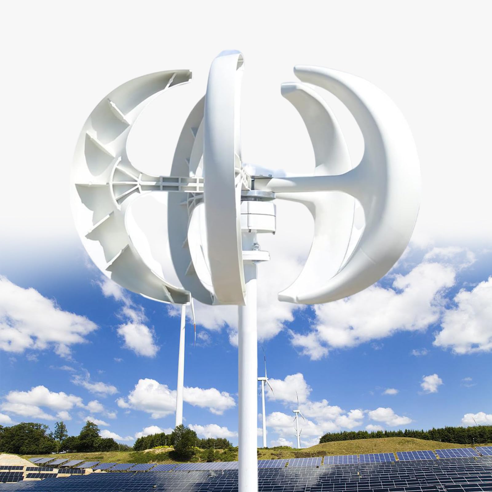 Générateur D'éolienne 10000W 12V/24V/48V/110V/220V Générateur Vertical à 5 ​​pales Kit D'éolienne à Aimant Permanent Triphasé AC avec Contrôleur, pour Maison/Bateau/Chalet/Camping-Car,White220V