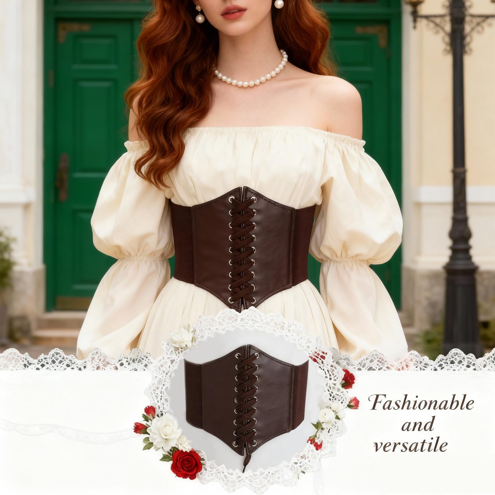 Gorset damski pod biustem, 2 sztuki, kostium piracki, z regulowanym zapięciem, elastycznym paskiem w talii i wzmocnionymi szwami, gorset idealny do kostiumu pirackiego, cosplay, Halloween