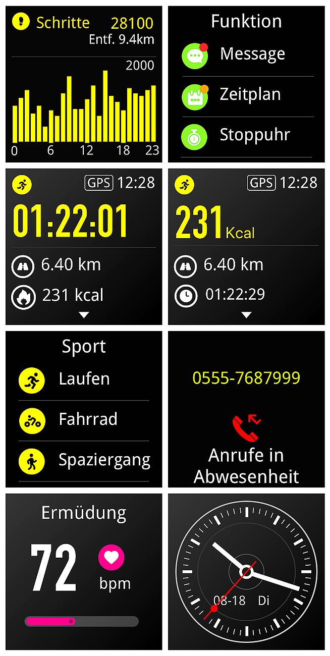 Newgen Medicals Smartwatch GPS Puls: GPS-Sportuhr, Bluetooth, Fitness, Puls, Nachrichten, Farbdisplay, IP68 (Fitnessuhr mit GPS, Smartwatch GPS wasserdicht, Entfernungsmesser)
