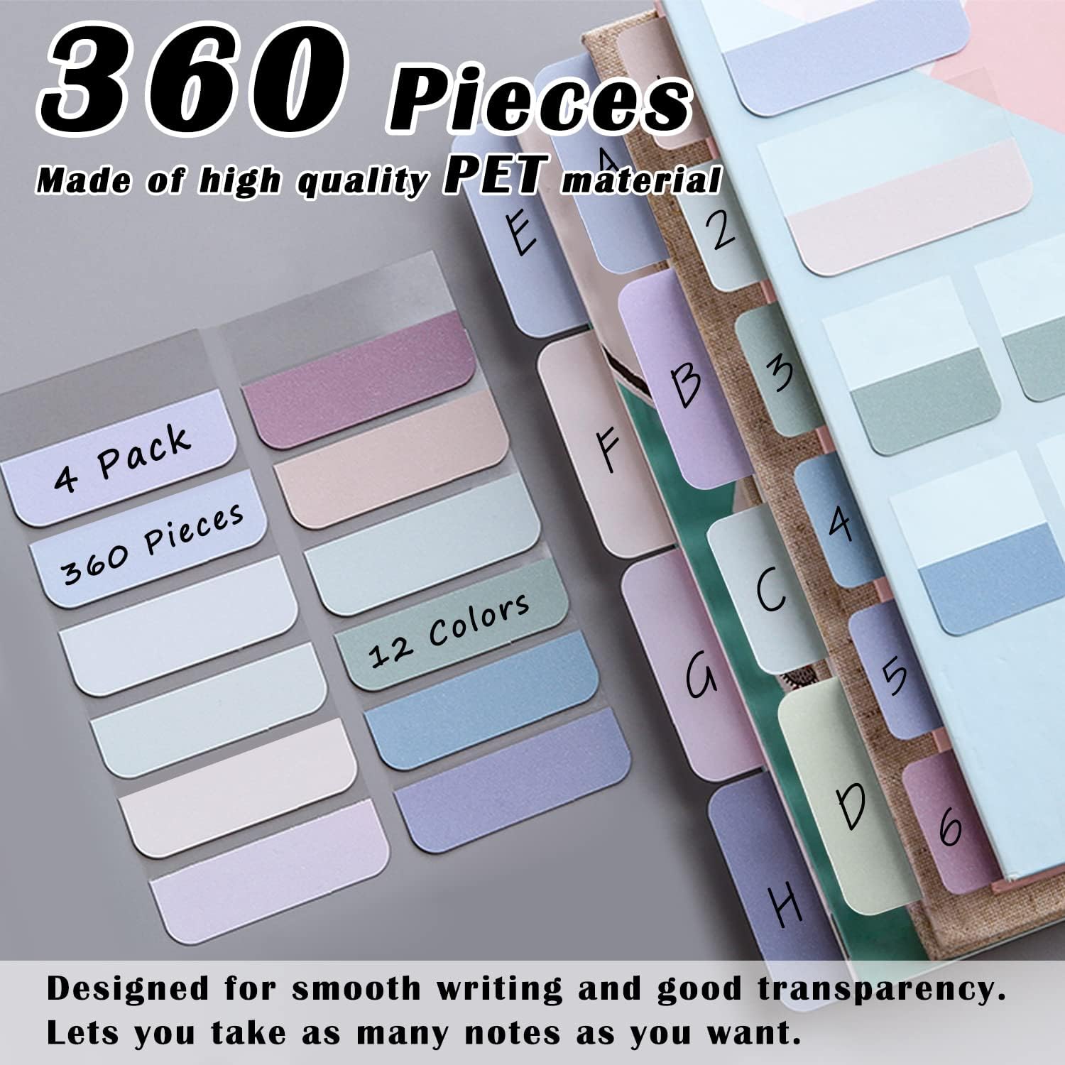 360 Pcs Sticky Index Tabs-Clear Sticky Notes Tabs for Annotating Books-Color Page Markers Labels-Writable and Repositionable File Tabs for Notebooks : Office Products