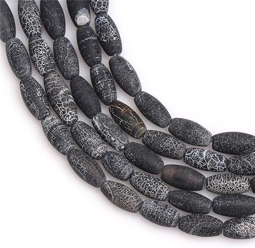 Miniatura 79 de Cuentas de ágata negra para hacer joyas piedras preciosas naturales semipreciosas 0.394x0.984 in mate esmerilado oval 15" JOE FOREMAN