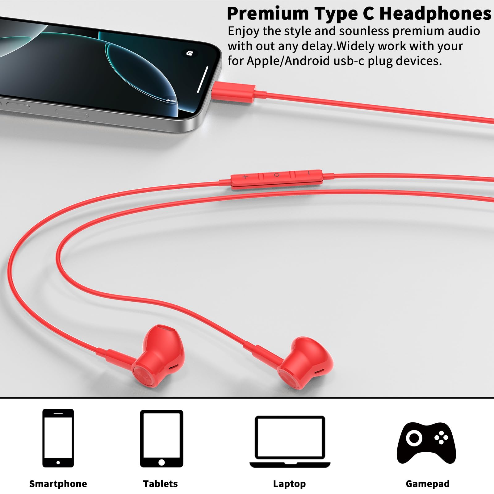 Auriculares USB C con cable para iPhone 17 16 Pro Max 17e/Samsung S26 S25 Ultra S24 A17 A37, auriculares magnéticos tipo C, auriculares estéreo con cable C con micrófono para Apple/iPad Pro 11 10 A16